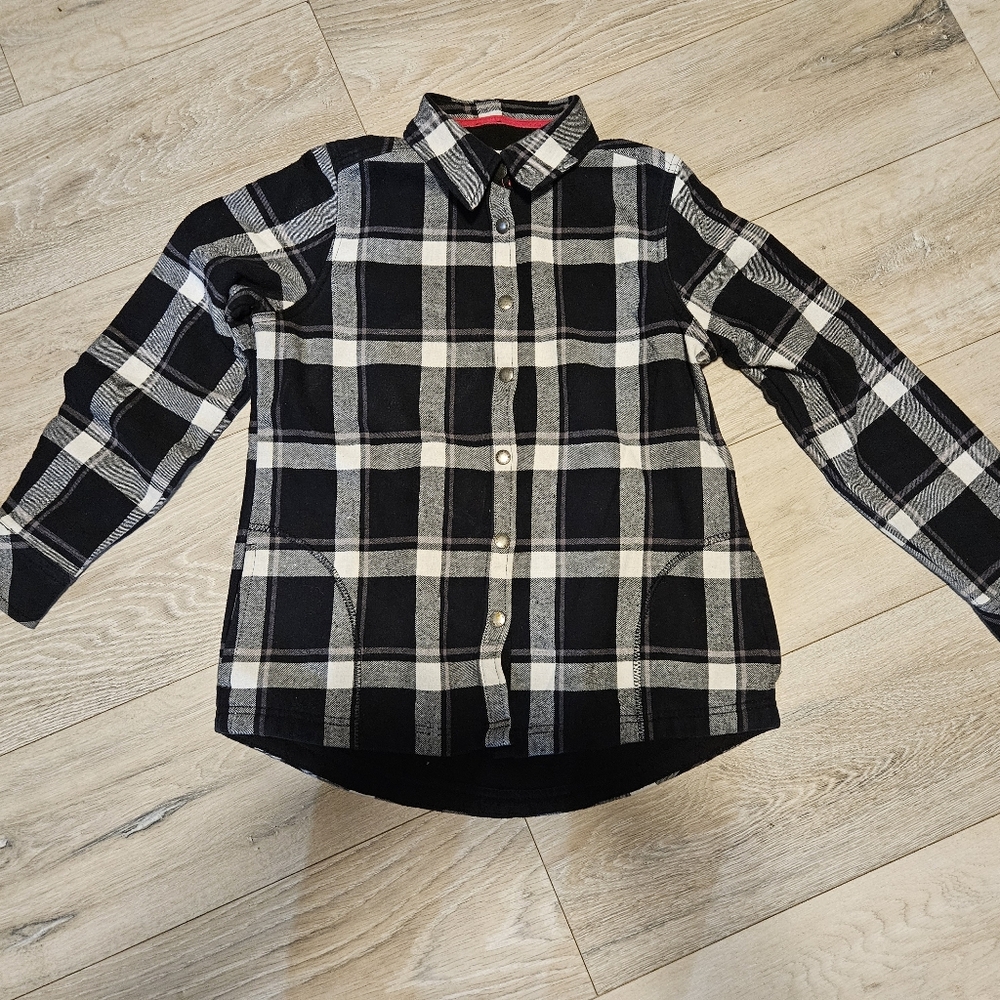 Orvis Fleece Lined Flannel Shacket Women's Medium Cotton Plaid Long Sleeve